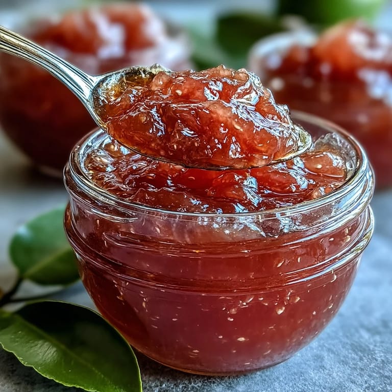 Spreading bright pink guava preserves on a slice of warm toast.