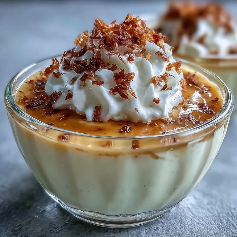 Rich Hojicha Pudding presented in elegant serving glasses, perfect for a simple Japanese-inspired dessert, ready to enjoy with a sprinkle of cocoa.