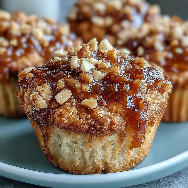 Plated Peanut Butter and Guava Muffins topped with chopped roasted peanuts, perfect for a nostalgic PB&J inspired snack.