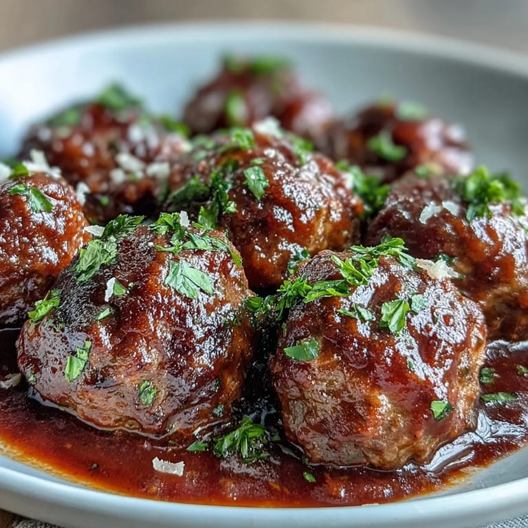Easy slow cooker meatballs in marinara, a comforting crowd-pleaser, garnished with fresh parsley.