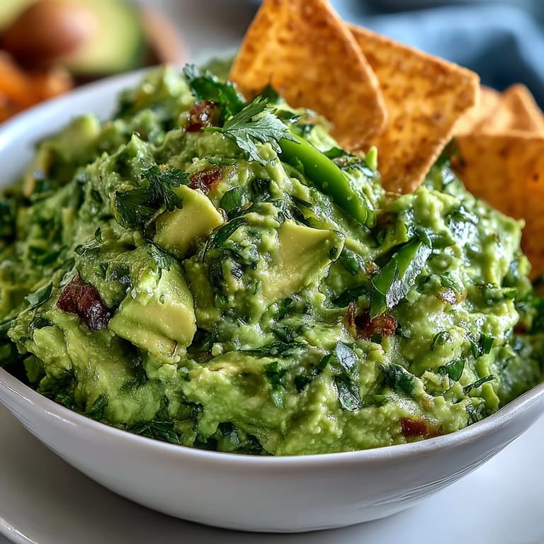 Protein-rich edamame guacamole with ripe avocado, served alongside crunchy whole wheat pita chips for a satisfying appetizer.