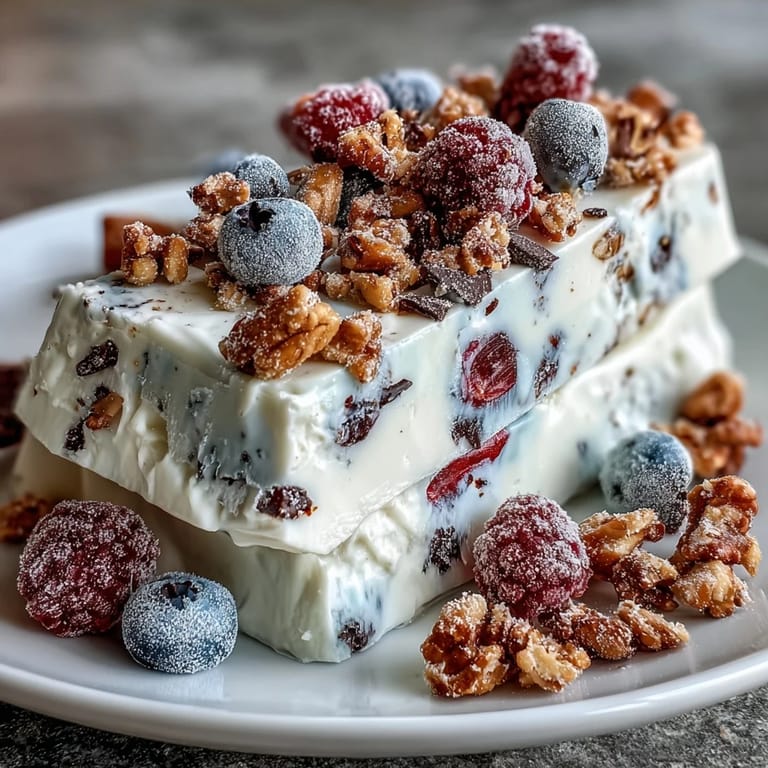 Creamy yogurt base topped with fresh berries, granola, and chocolate chips for a crunchy treat.