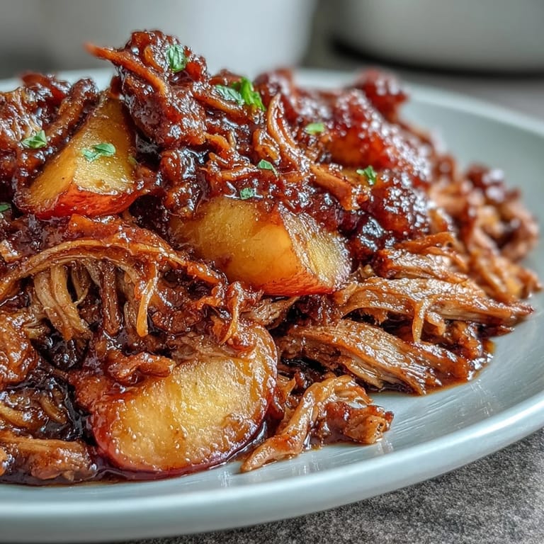 Slow cooker honey peach BBQ pulled pork with tender meat and sweet, smoky glaze, perfect for summer parties.