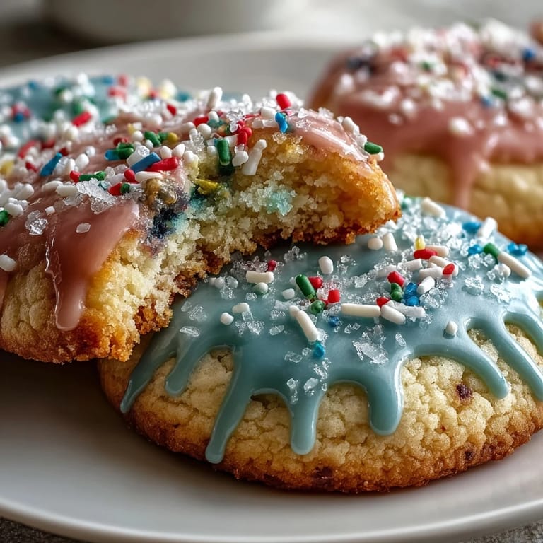 Soft, buttery lemon cookies with swirled pastel glaze, adding a cheerful pop of color to your dessert table.