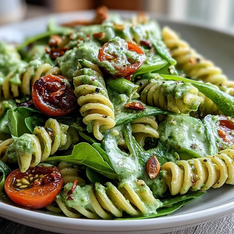 Refreshing green goddess pasta salad with al dente noodles, crunchy snap peas, and creamy herb dressing, perfect for summer dining.