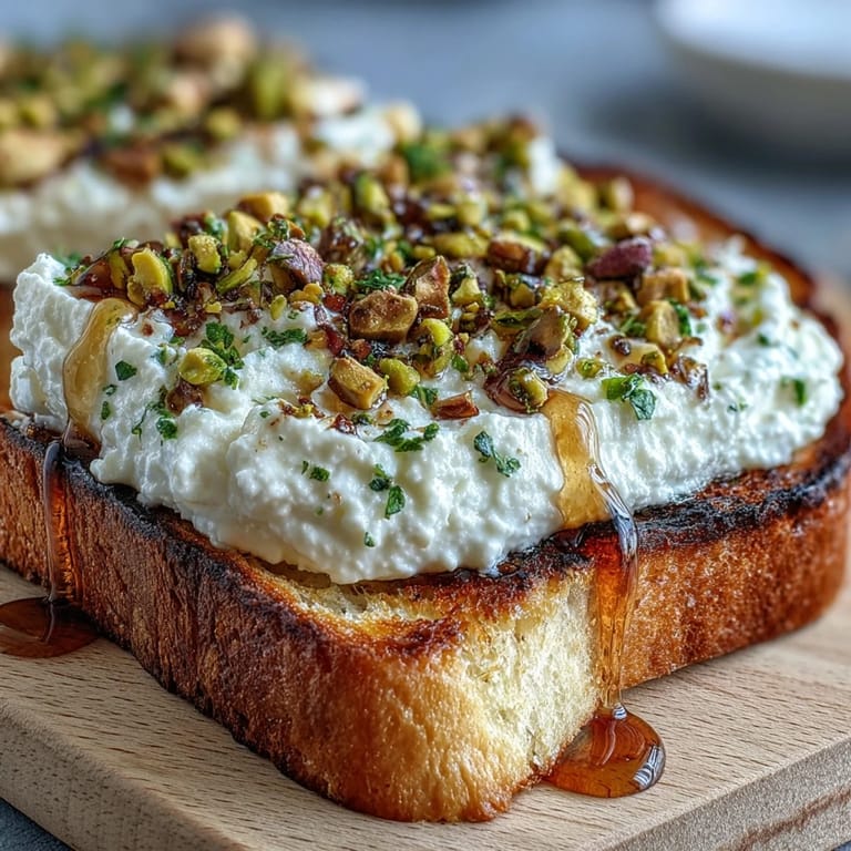 Elegant whipped ricotta toast: creamy, sweet, savory, and ready to enjoy.