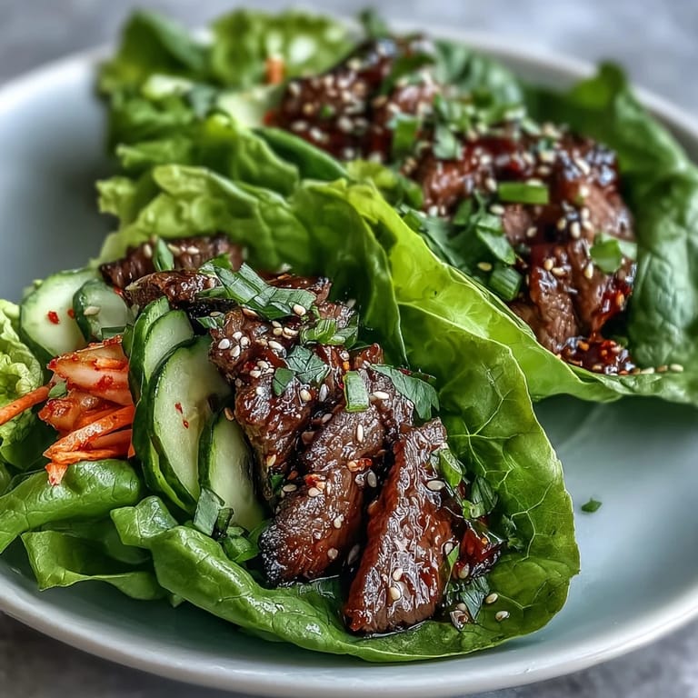 Flavorful Korean BBQ beef lettuce wraps ready to be assembled and enjoyed.
