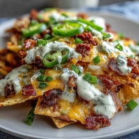 Crispy Loaded Baseball Nachos piled high with seasoned beef, jalapeños, and melty cheese sauce, perfect for game day.  