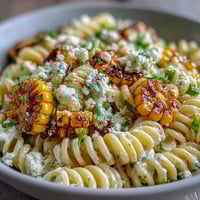 Vibrant Elote Pasta Salad with creamy Cotija cheese, sweet charred corn, and zesty lime dressing. A colorful, Mexican-inspired side dish perfect for summer gatherings.
