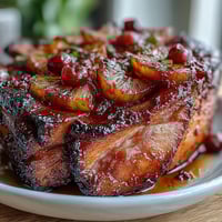 Honey Glazed Ham with Pineapple, a festive centerpiece, features succulent ham coated in sweet honey glaze and topped with juicy pineapple rings.