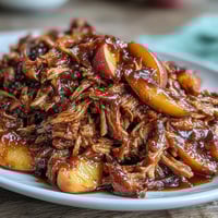 Juicy pulled pork slow-cooked with honey and peaches, served in soft buns with tangy BBQ sauce.