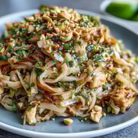 Cabbage Pad Thai with vibrant vegetables, scrambled eggs, and peanuts, tossed in a tangy-sweet sauce for a low-carb, satisfying meal.