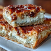 Easy Cinco de Mayo Sopapilla Cheesecake Bars with golden crescent crust and cinnamon sugar topping, creamy cheesecake filling oozing from flaky layers.